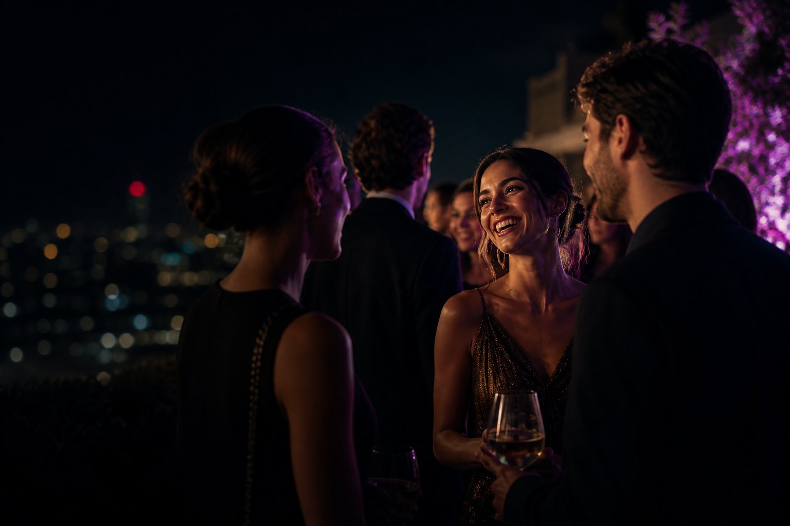 Friends together at a night gathering